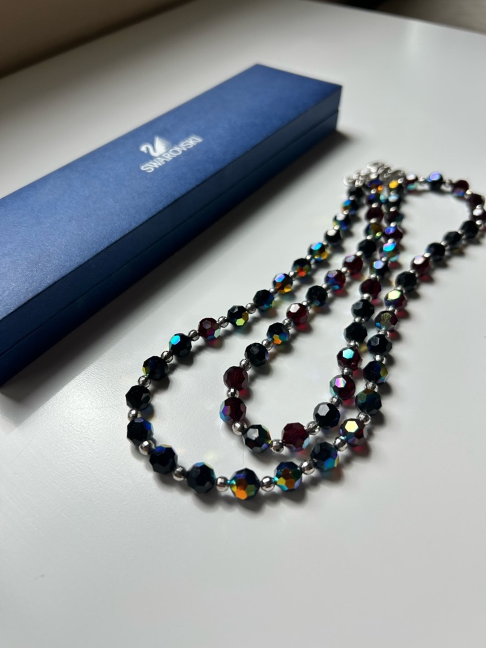 Swarovski Black and Ruby Multicolor Faceted Crystal Necklace